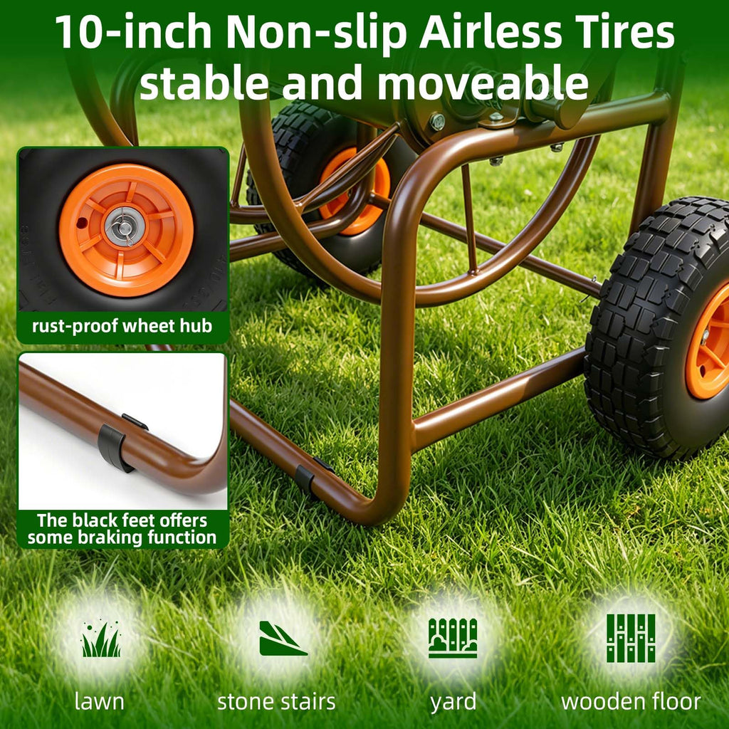 Garden Hose Reel Cart, Heavy Duty Metal with 2 Wheels, Holds 230ft 5/8" T865996