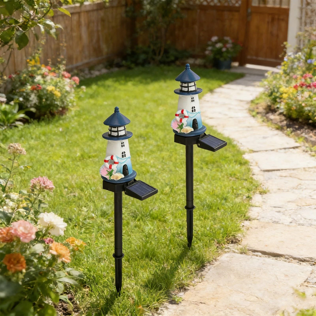 Solar Lighthouse Garden Lights, 2-Pack Resin Solar Powered V2884