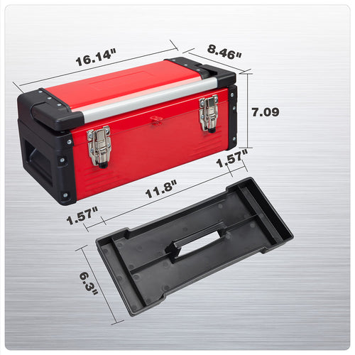 16" Inch Steel Metal Tool Box with Removable Tray V2470