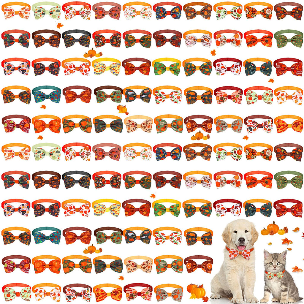 100 Pcs Fall Dog Bow Adjustable Pet Bowtie Collar E9896