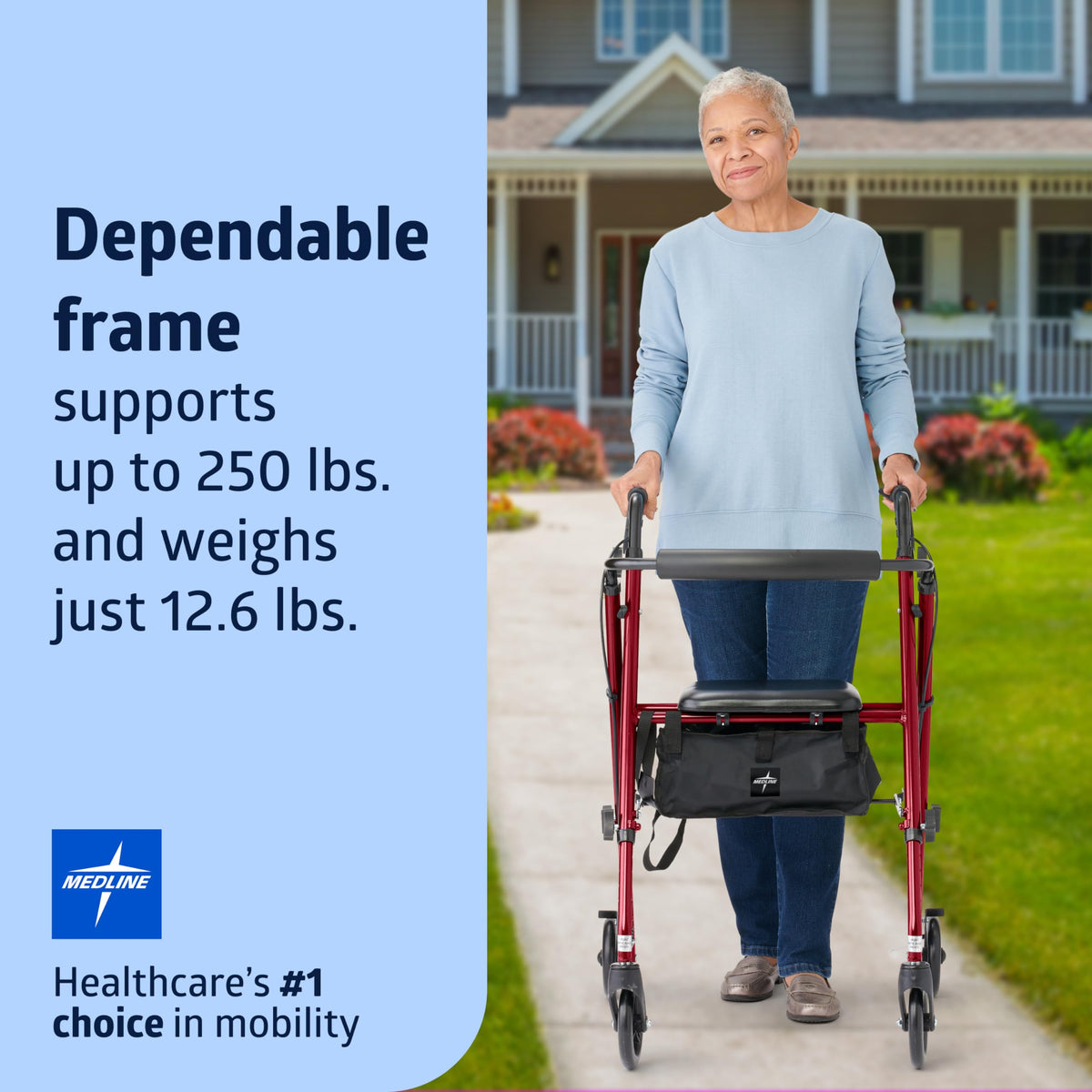 Lightweight Folding Aluminum Rollator Walker with 6-inch Wheels, Adjustable Seat and Arms, Burgundy A1851