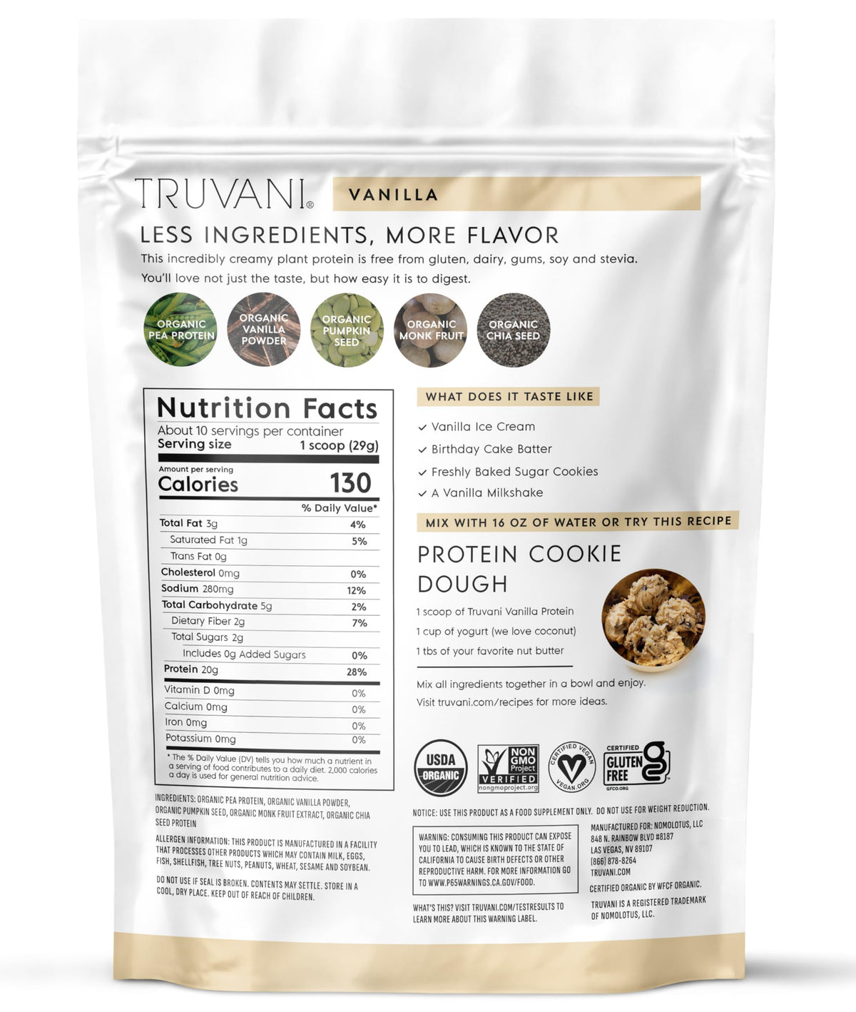 Organic Plant Based Protein Powder Vanilla 10 Servings I6897