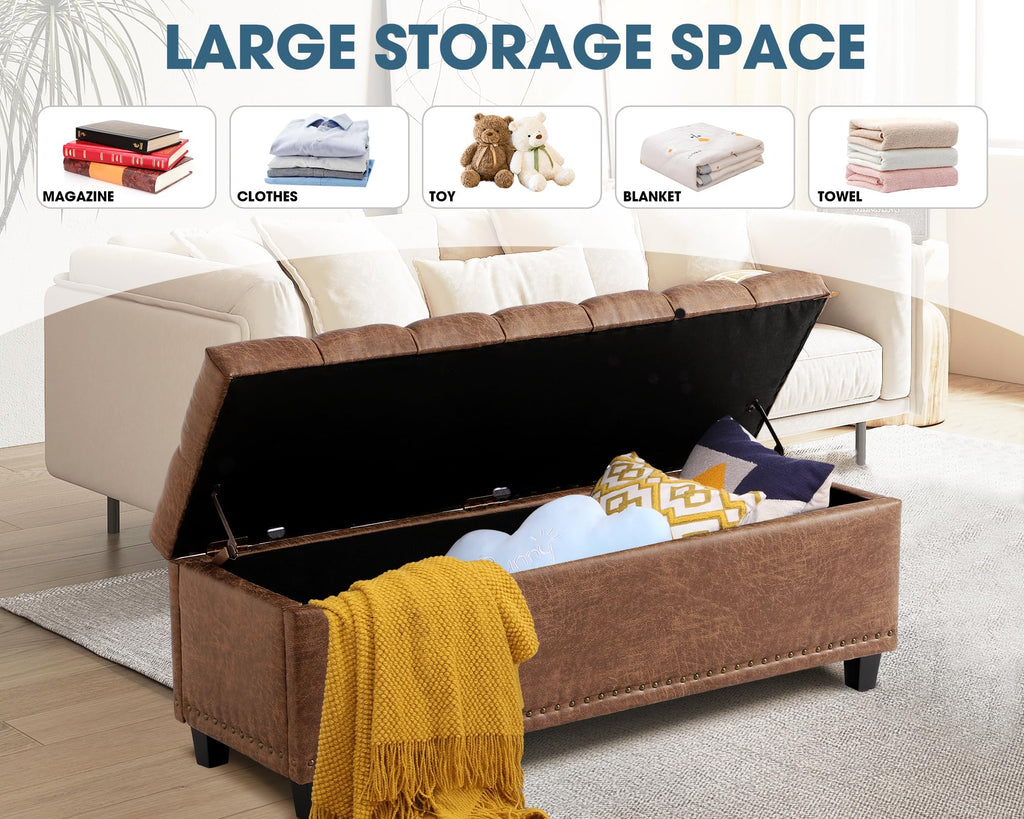51" Brown Button-Tufted Storage Bench N986