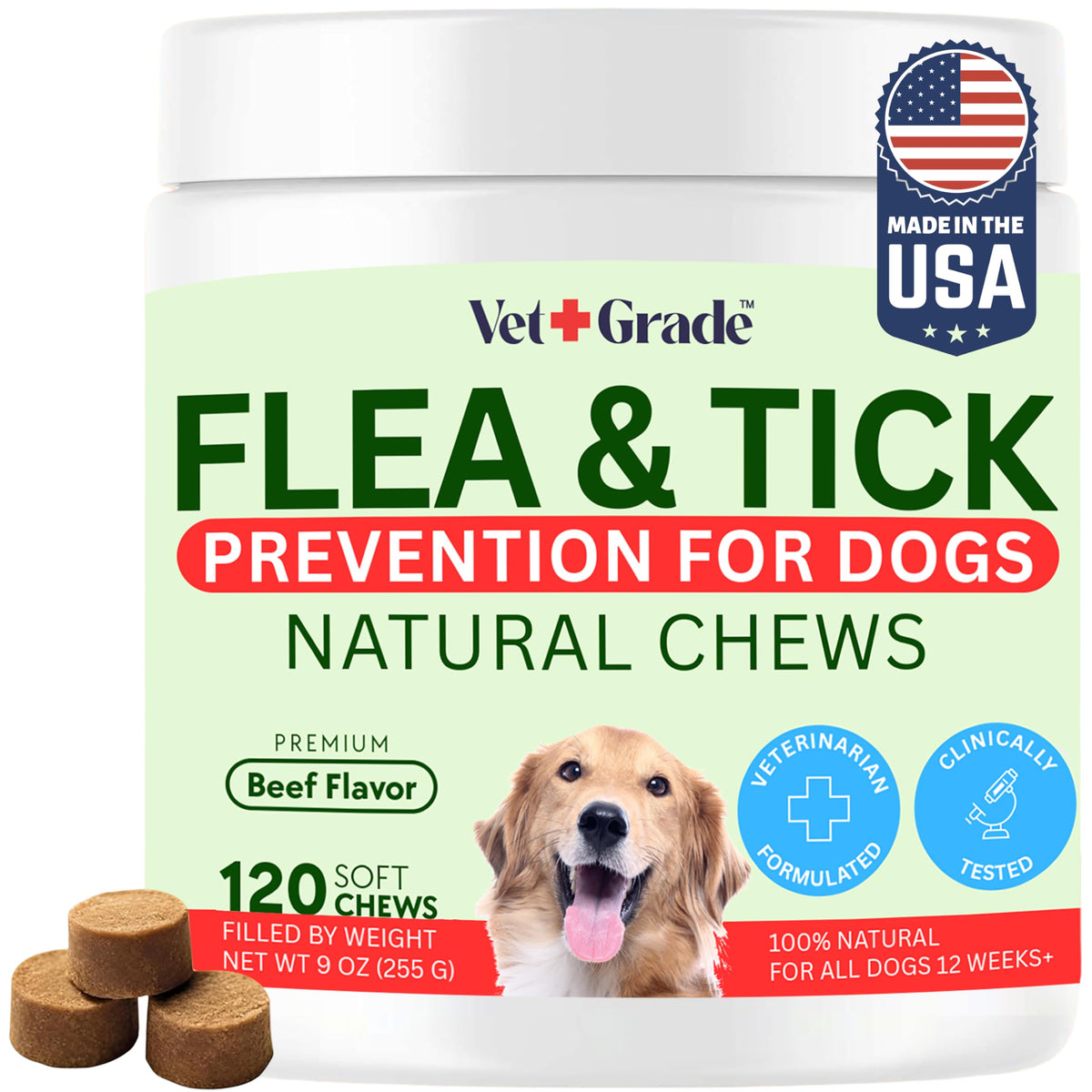 Chewable Flea and Tick Prevention for Dogs 120 Chews Beef Z95767