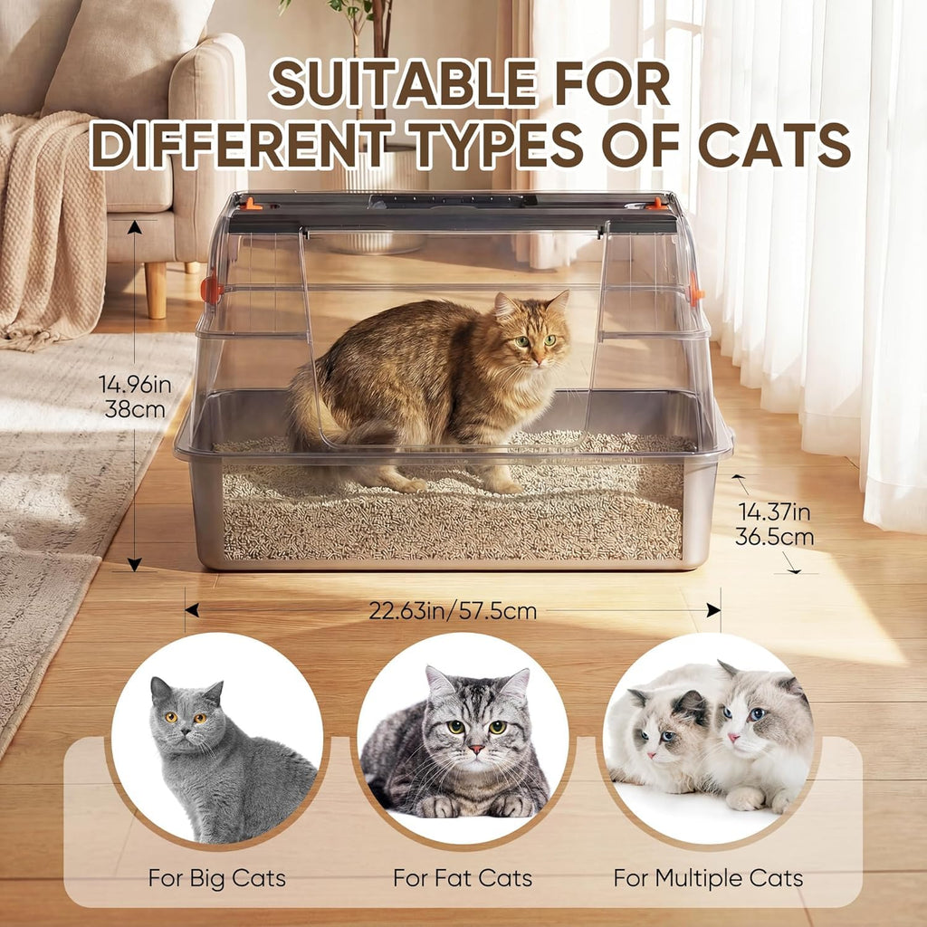 XL Stainless Steel Enclosed Cat Litter Box with Flip-Up Lid J34825