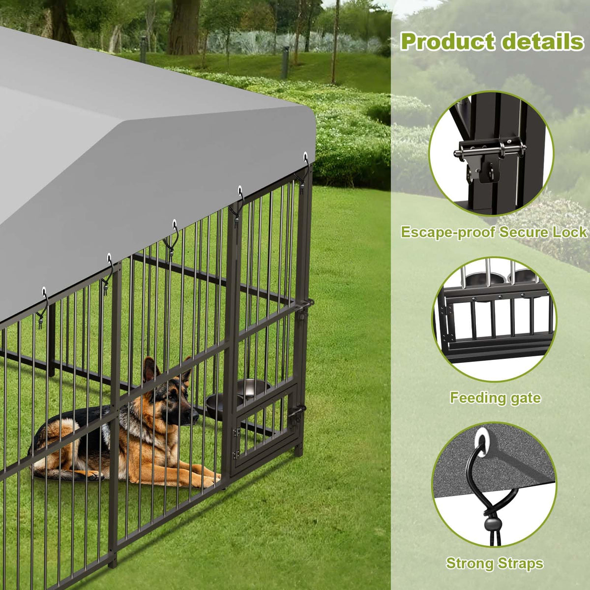 10 x 10FT Heavy Duty Metal Outdoor Dog Kennel with Roof D819
