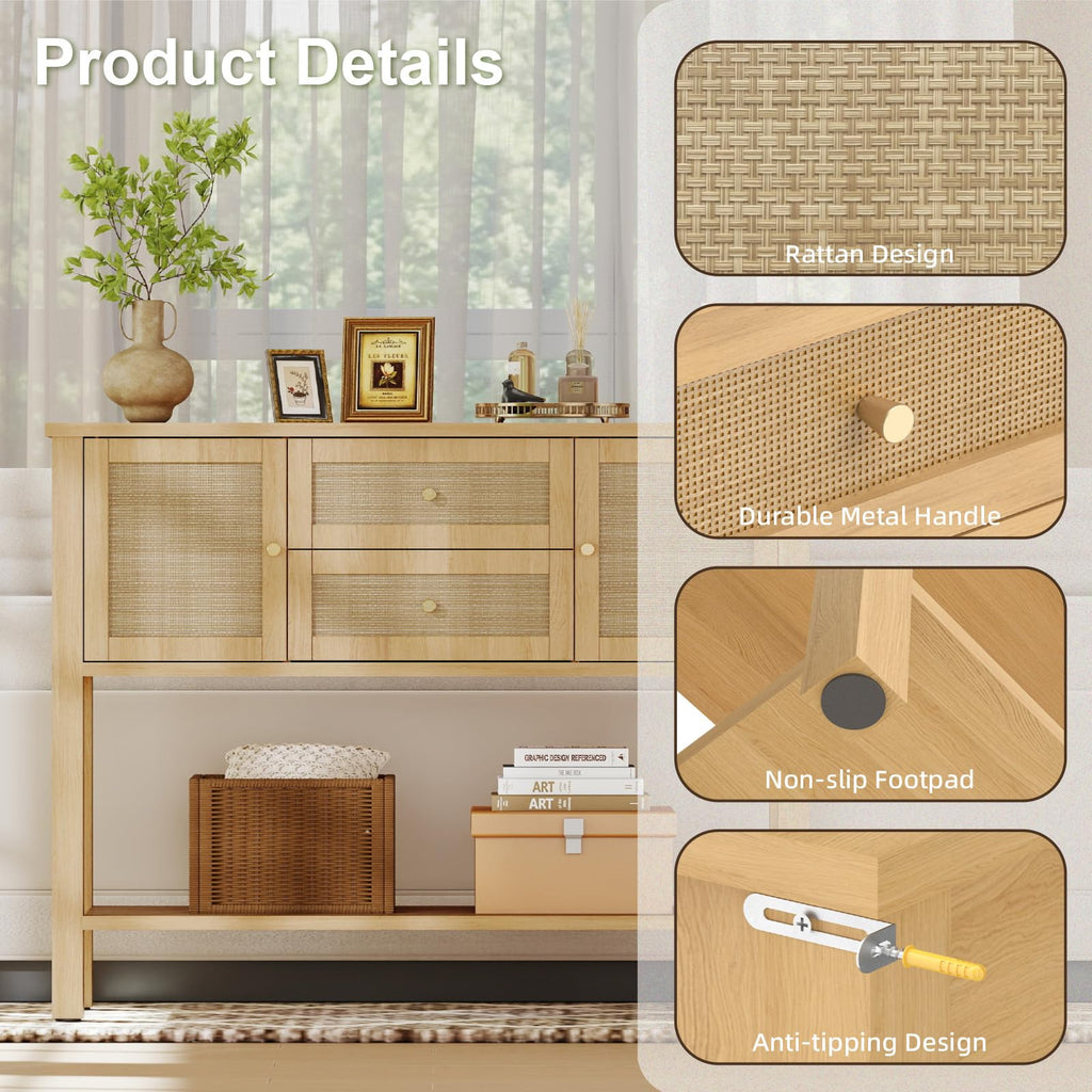 Rattan Console Table with 2 Doors & 2 Drawers D86593