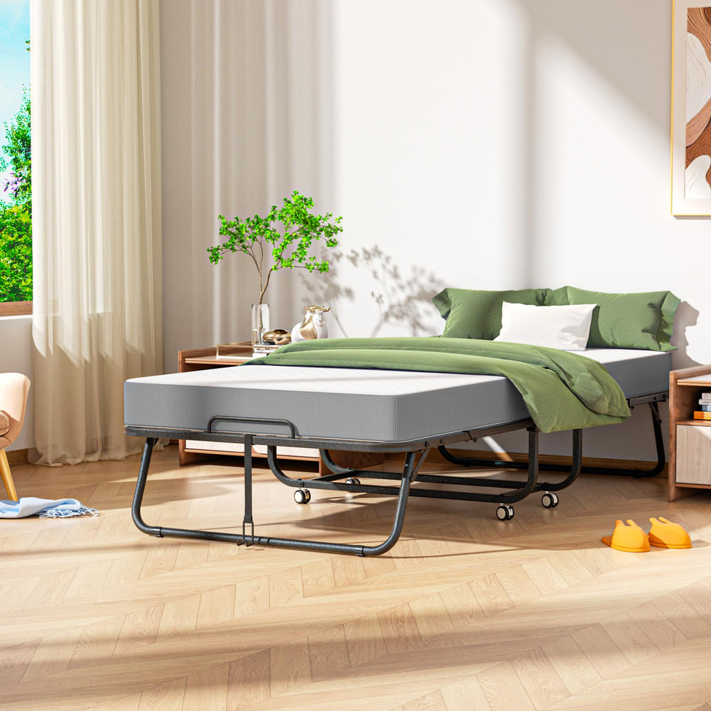 Folding Bed with Mattress, Portable Roll Away Bed, 75" x 31" Q539