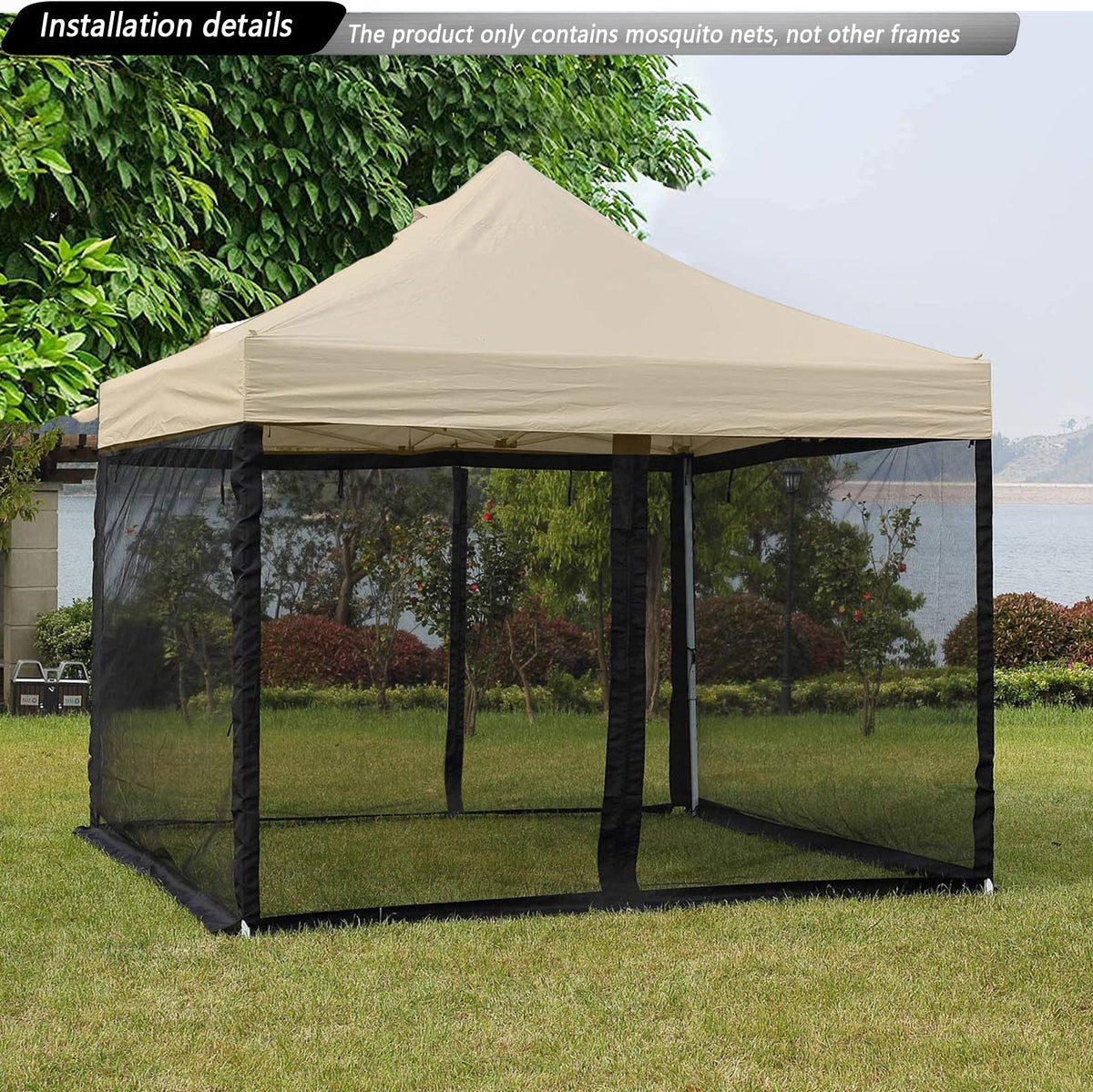 10x10 Mosquito Netting with Double Door Side Screen Black X6557