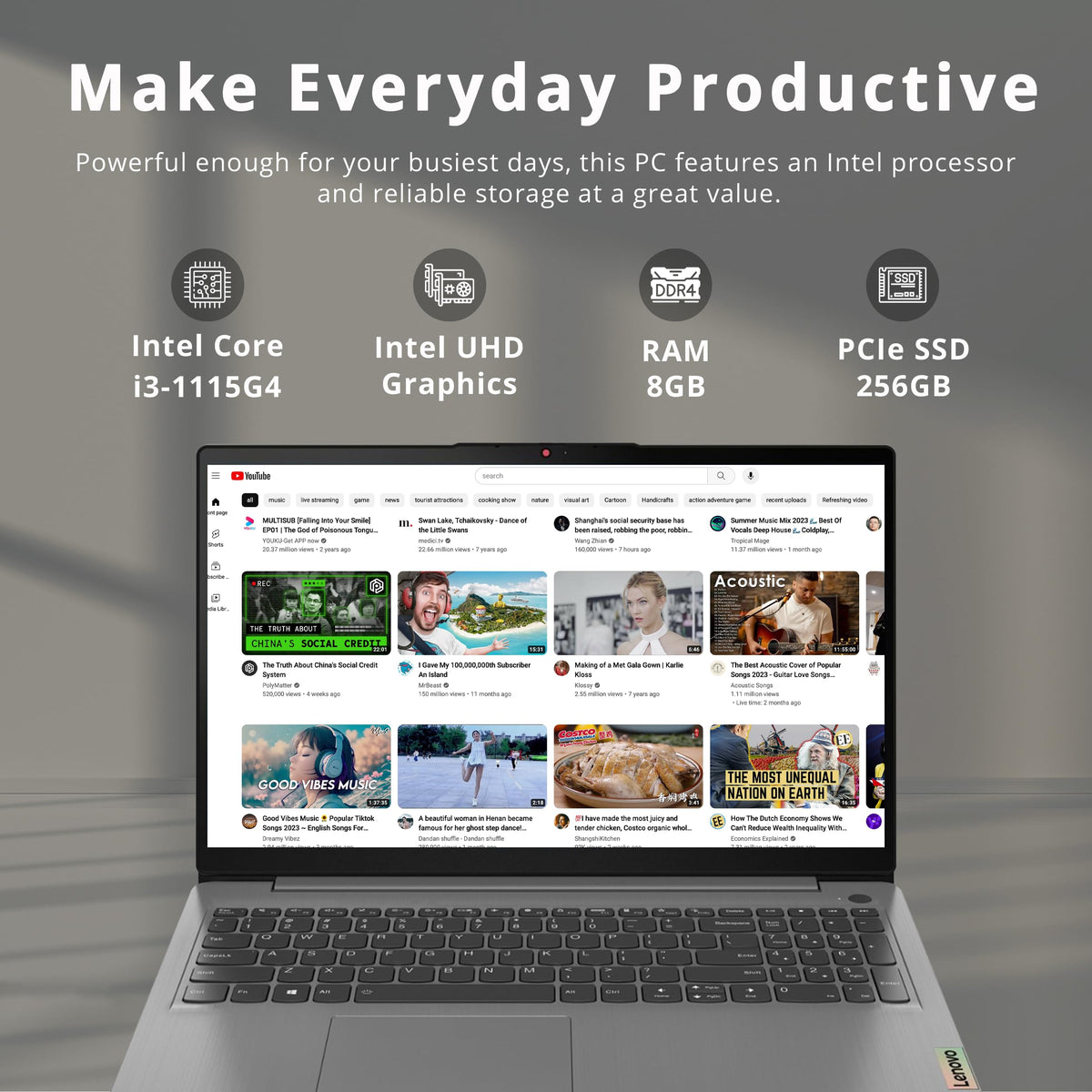 15.6" FHD Touch Laptop, Intel i3, 8GB RAM, 256GB SSD, Grey V288258