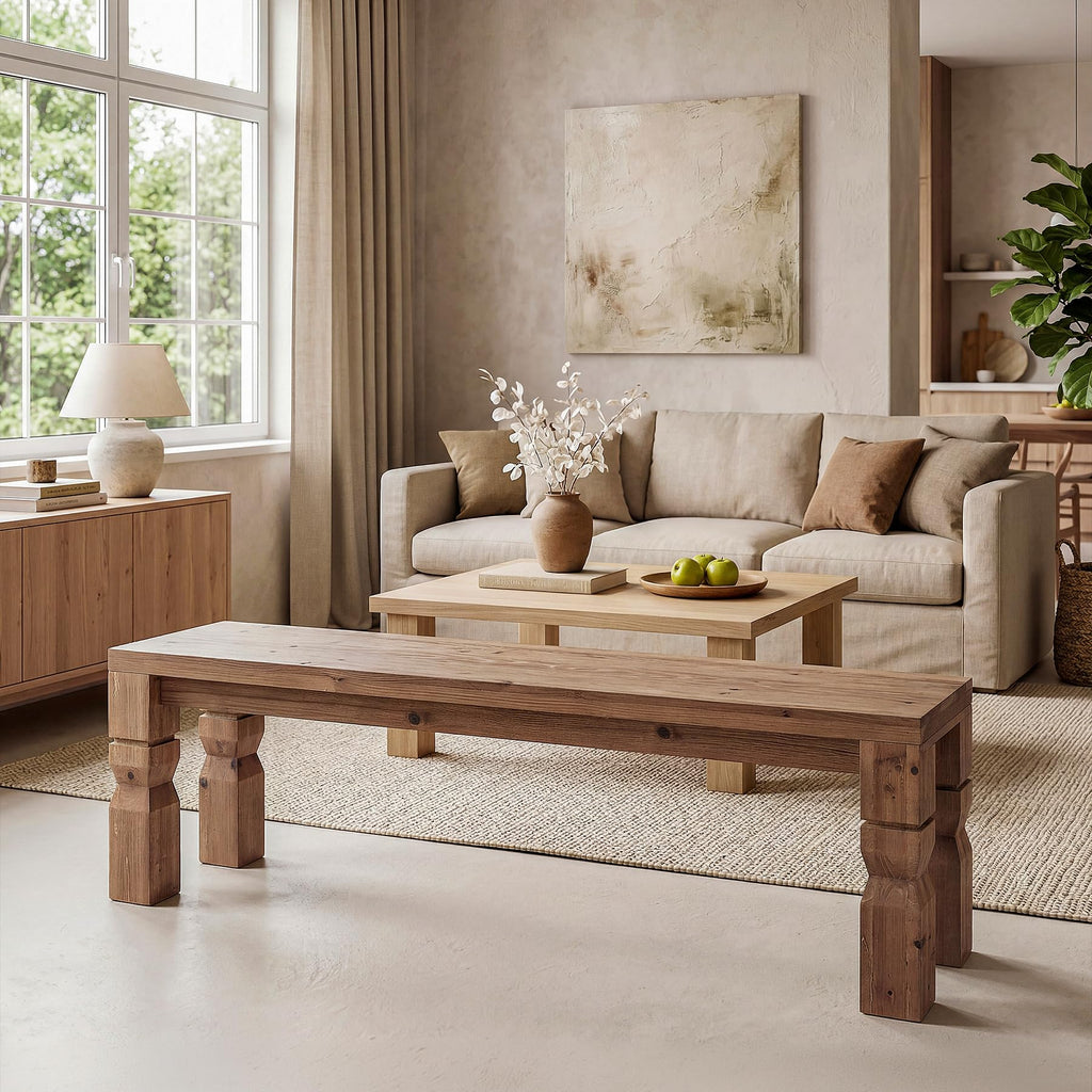 Solid Wood Bench 55-Inch Long Rustic Brown N87697