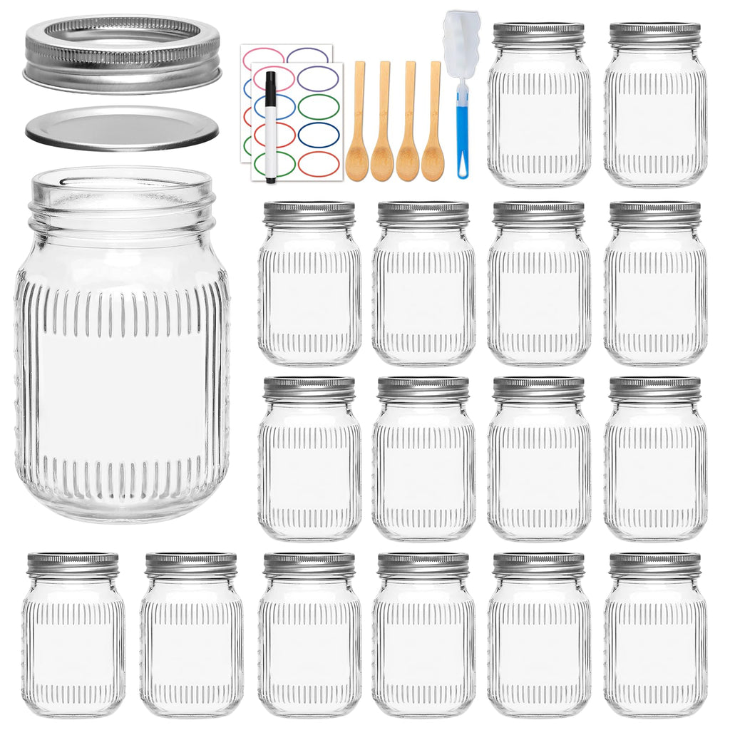 16 Pack 16 oz Mason Jars with Lids P204