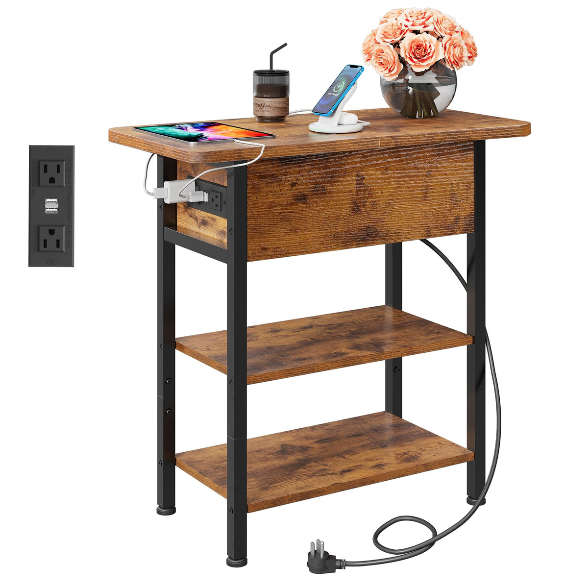 3-Tier End Table with Charging Station I660