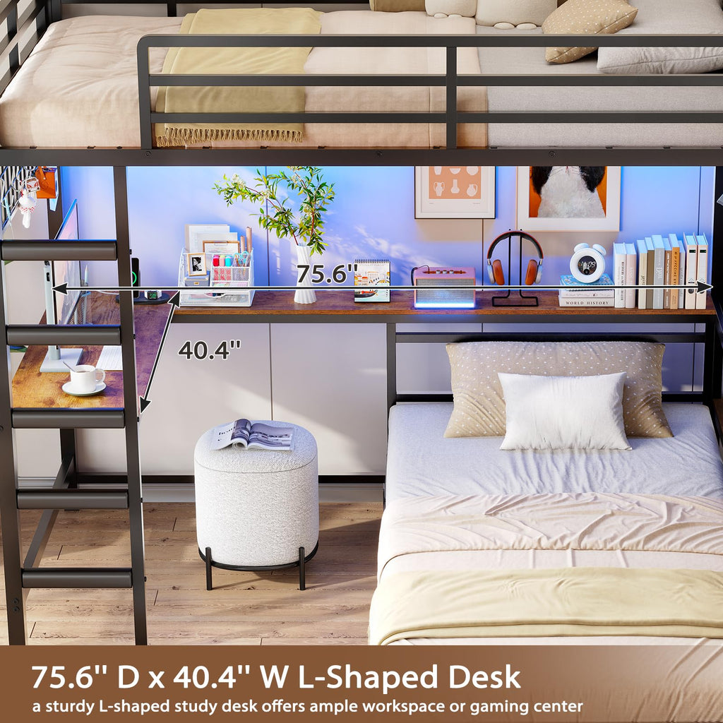 Black L-Shaped Bunk Bed with Desk and Stairs Y372883