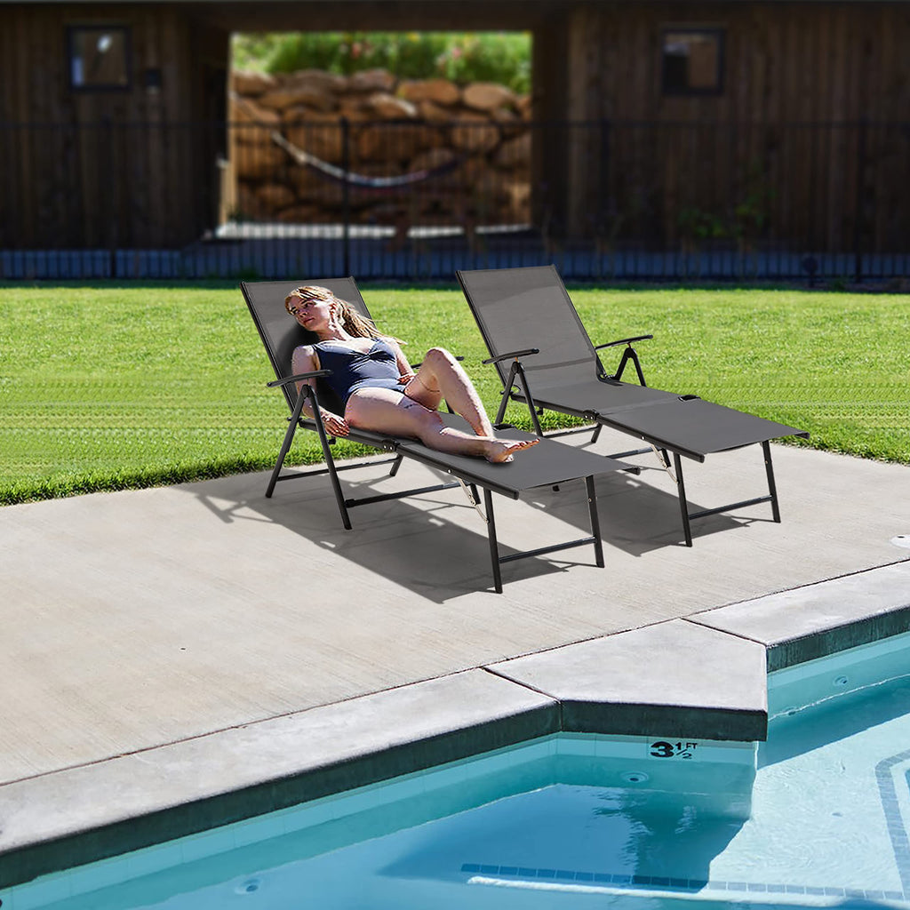 Folding Beach Lounge Chair 2-Pack Grey Textilene O3502