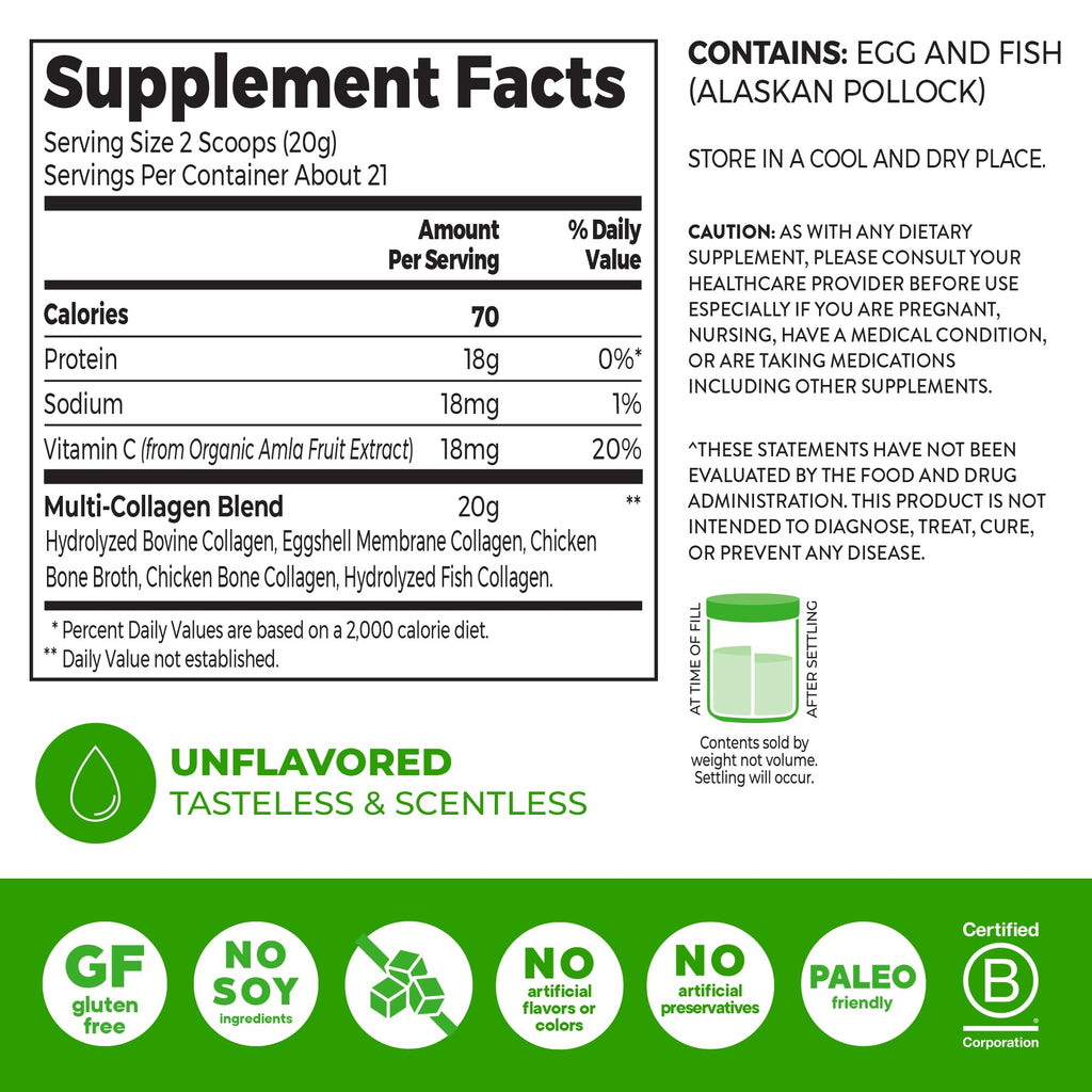 Unflavored Hydrolyzed Multi Collagen Peptides Powder 15oz T8133