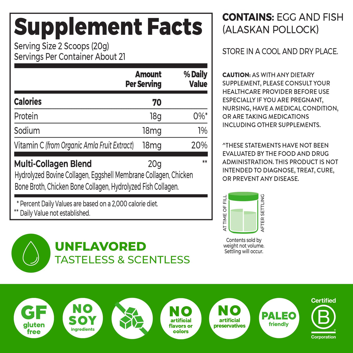 Unflavored Hydrolyzed Multi Collagen Peptides Powder 15oz T8133