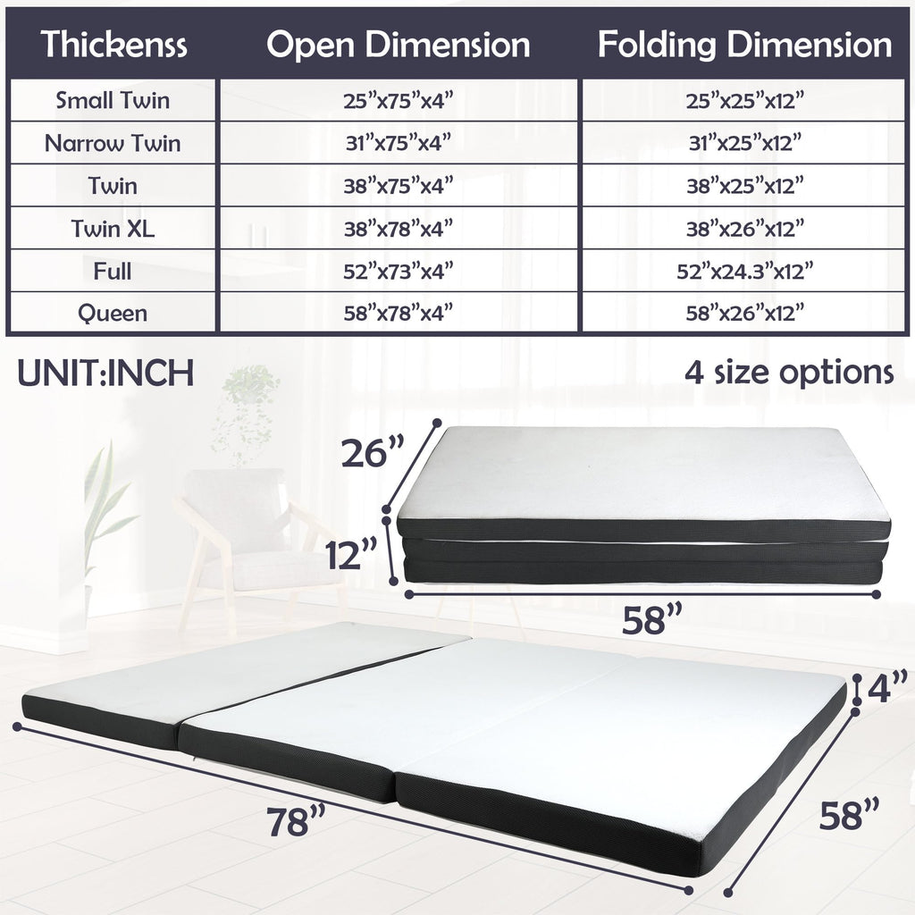 Tri-Fold Gel Memory Foam Mattress with Washable Cover, 3 Inch Queen V265396