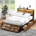 Queen Size Bed Frame with Headboard & 8 Storage Drawers Q615