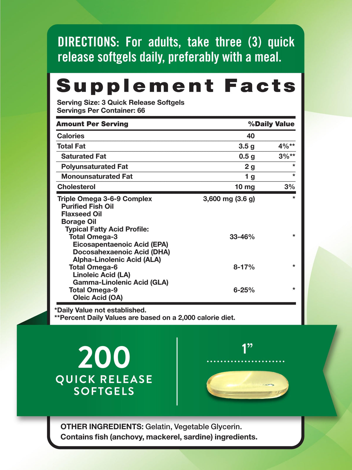 Omega 3 6 9 3600mg 200 Softgels K827