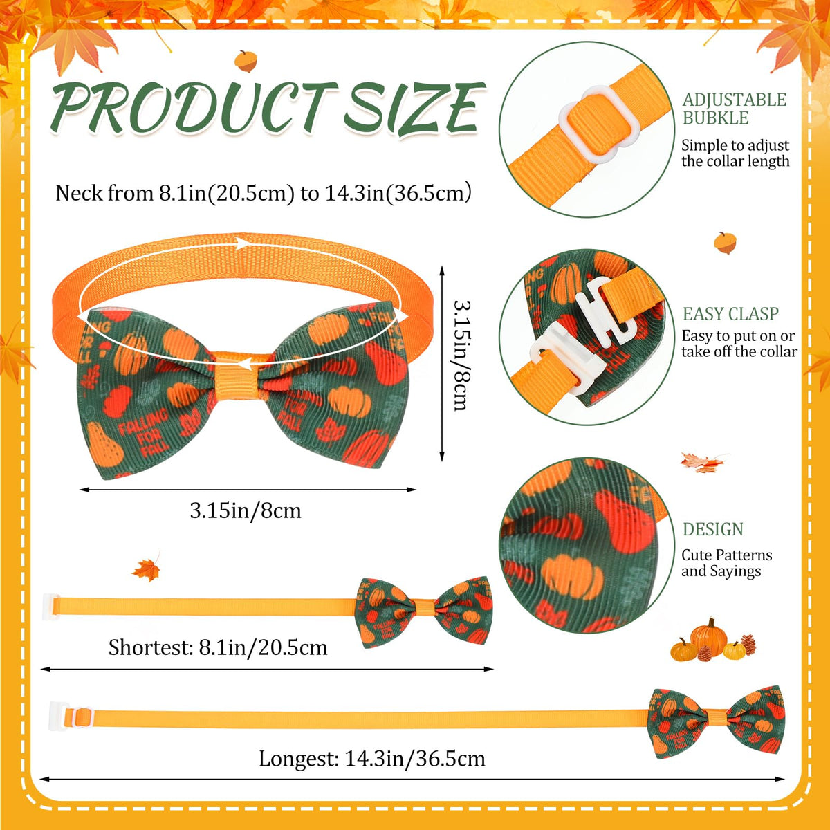 100 Pcs Fall Dog Bow Adjustable Pet Bowtie Collar E9896