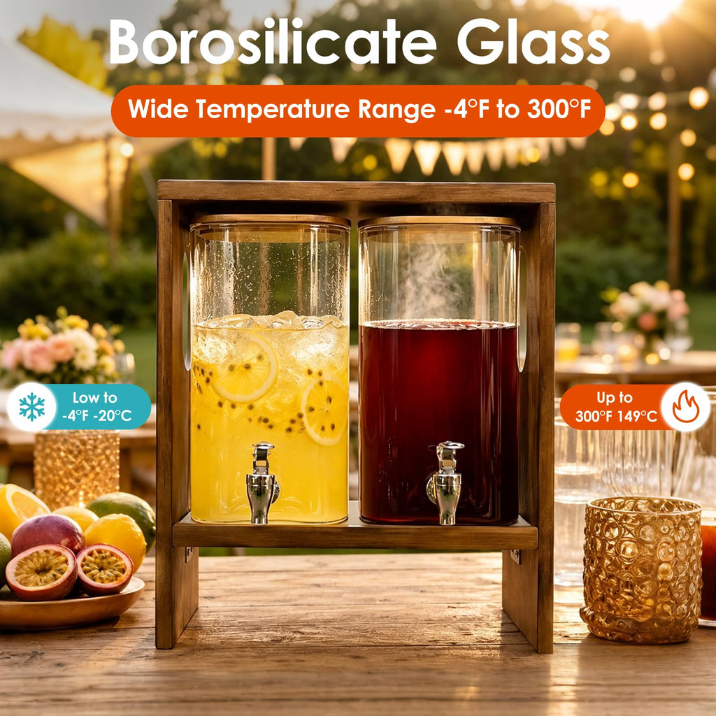 2 PCS 1.2 Gallon Glass Drink Dispenser with Stand and Serving Tray B52981