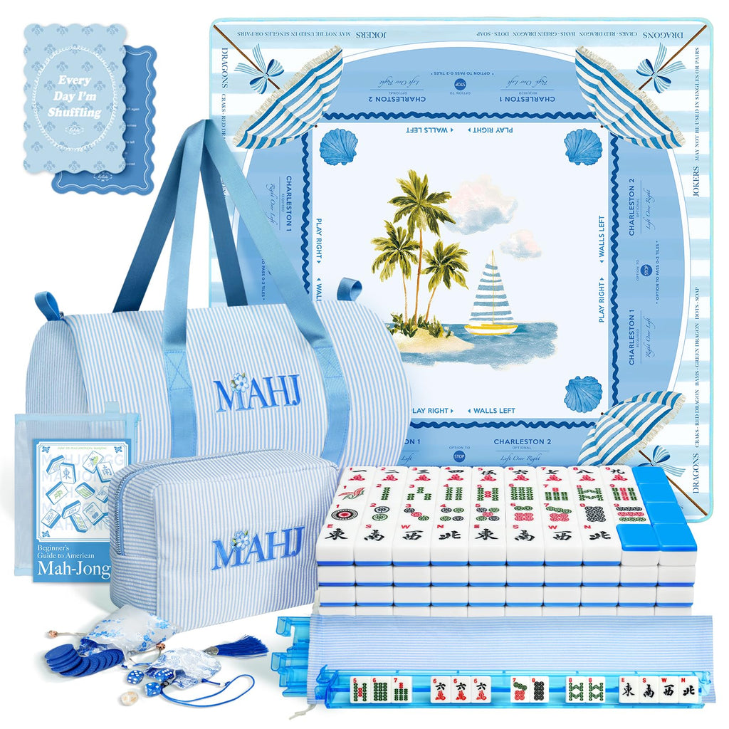 American Mahjong Set with 166 Tiles, Mat, 4 Racks, Dice, Chips, Bags & Instruction U767276