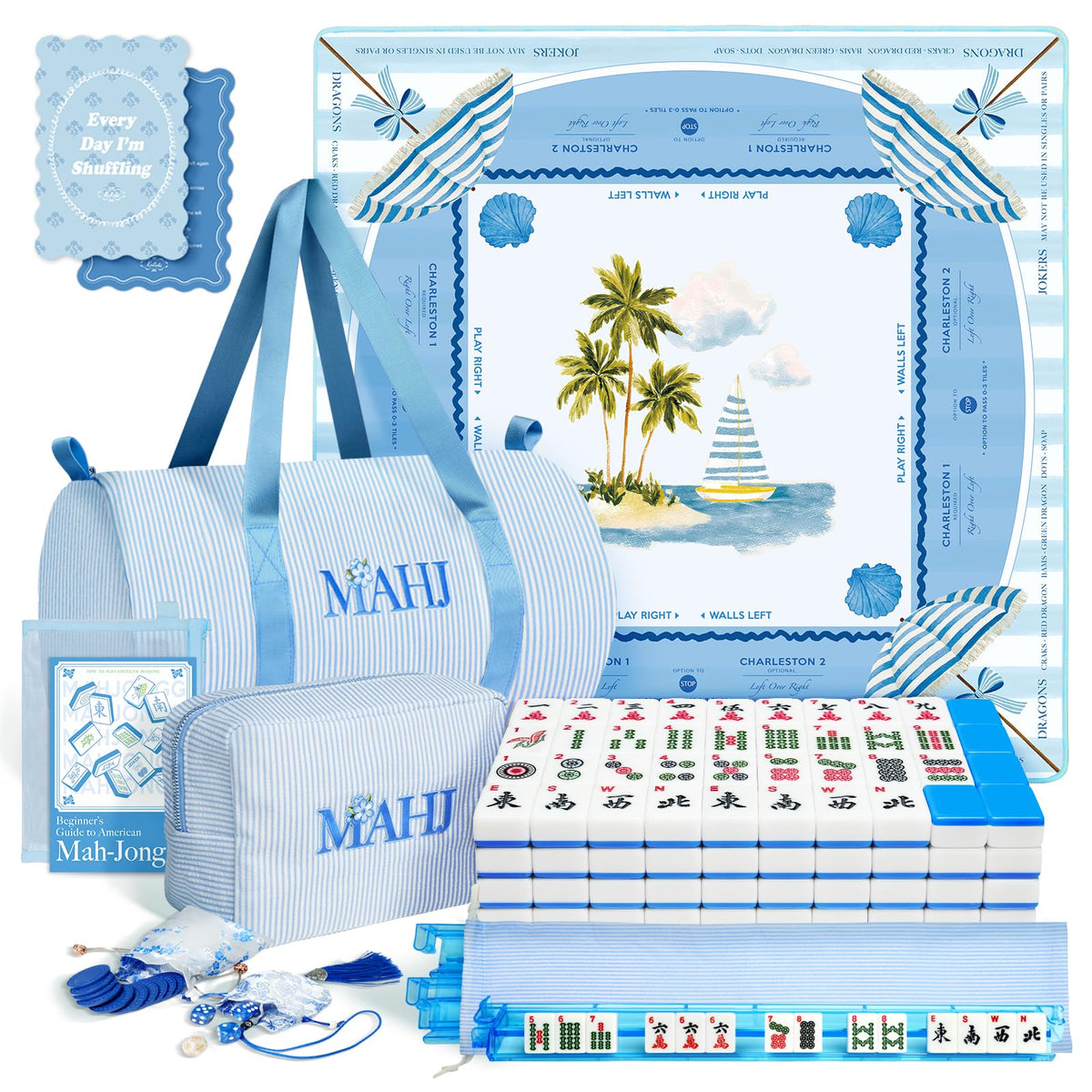 American Mahjong Set with 166 Tiles, Mat, 4 Racks, Dice, Chips, Bags & Instruction U767276