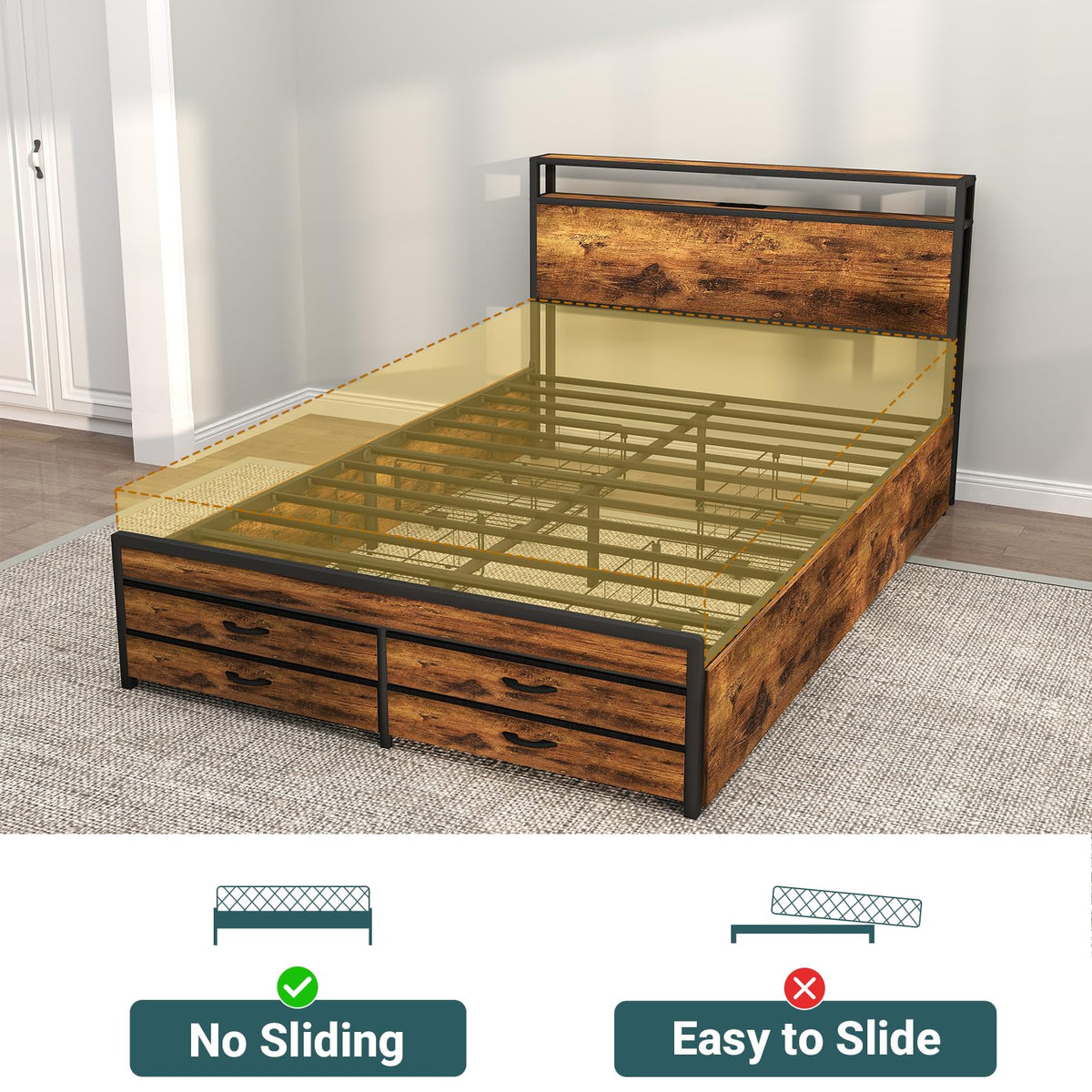 Queen Size Bed Frame with Headboard & 8 Storage Drawers Q615