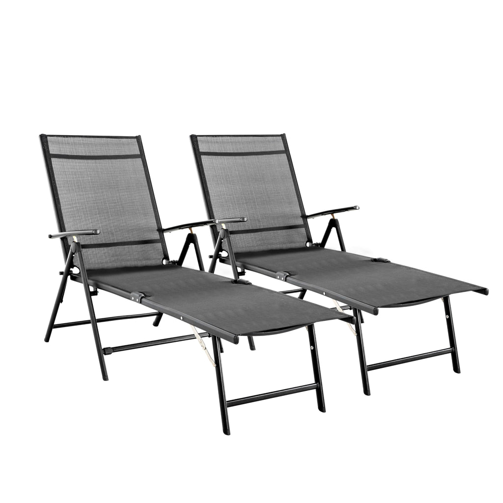 Folding Beach Lounge Chair 2-Pack Grey Textilene O3502