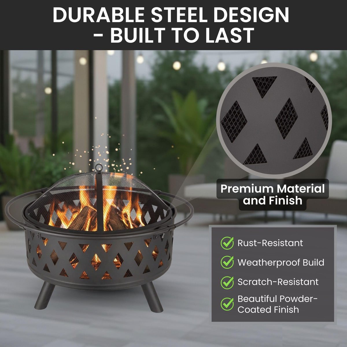 Black 32-Inch Outdoor Fire Pit I4557
