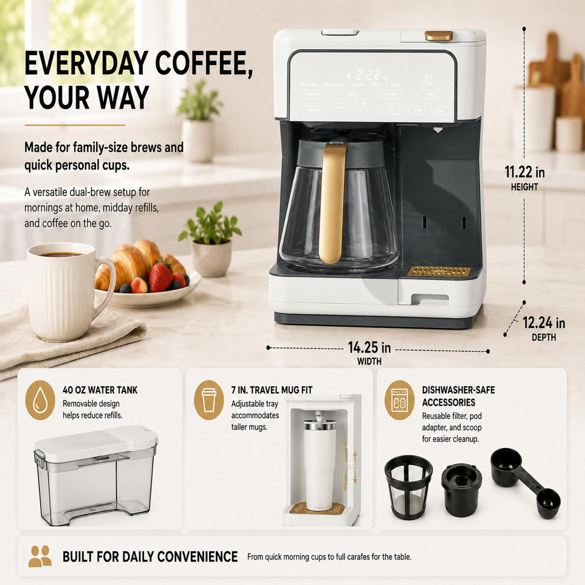 Multi-Brew Coffee Maker 12 Cups Single Serve Programmable Q12201