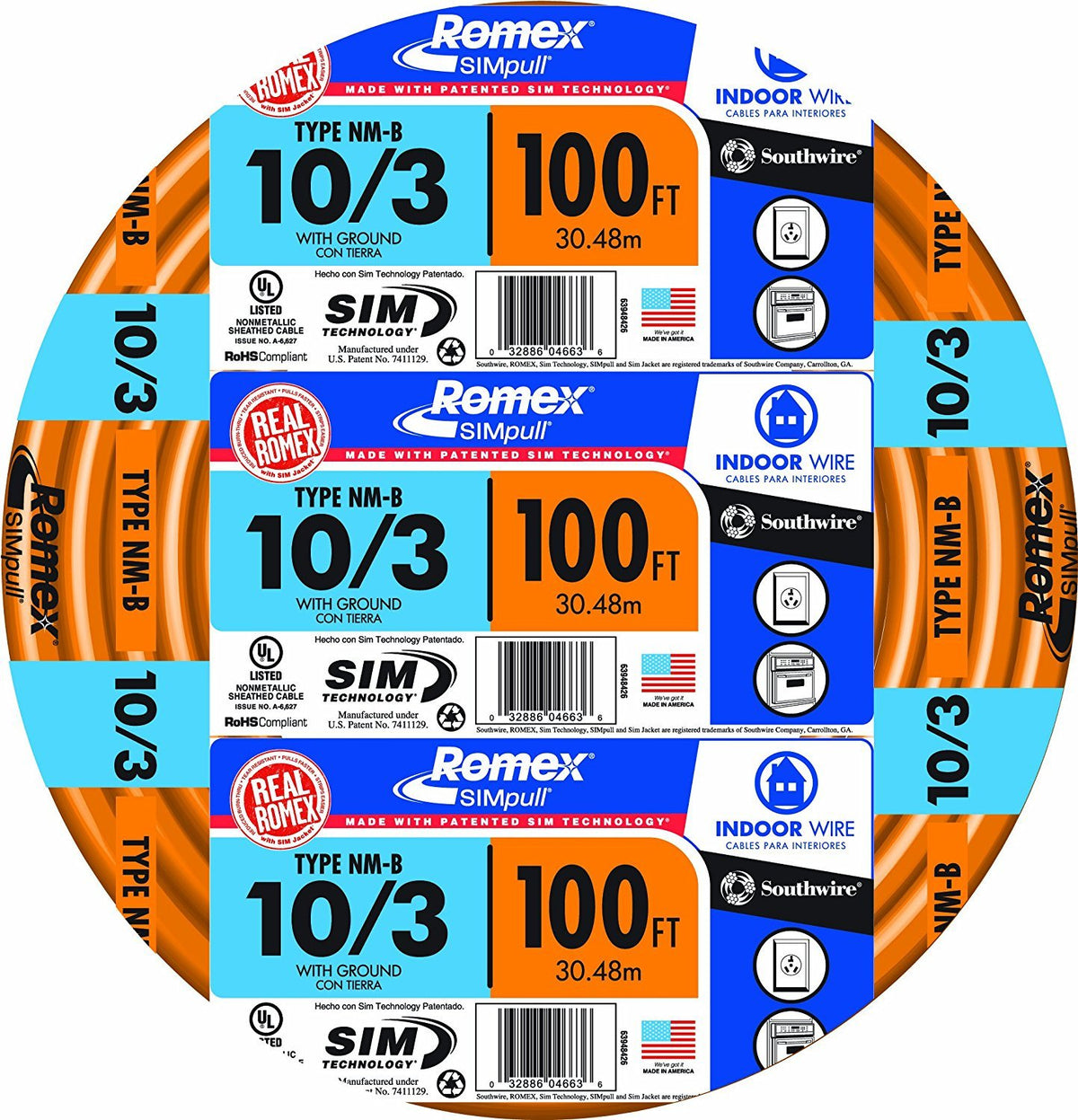 Orange 10/3 Indoor NMB Cable 100ft Coil L371685