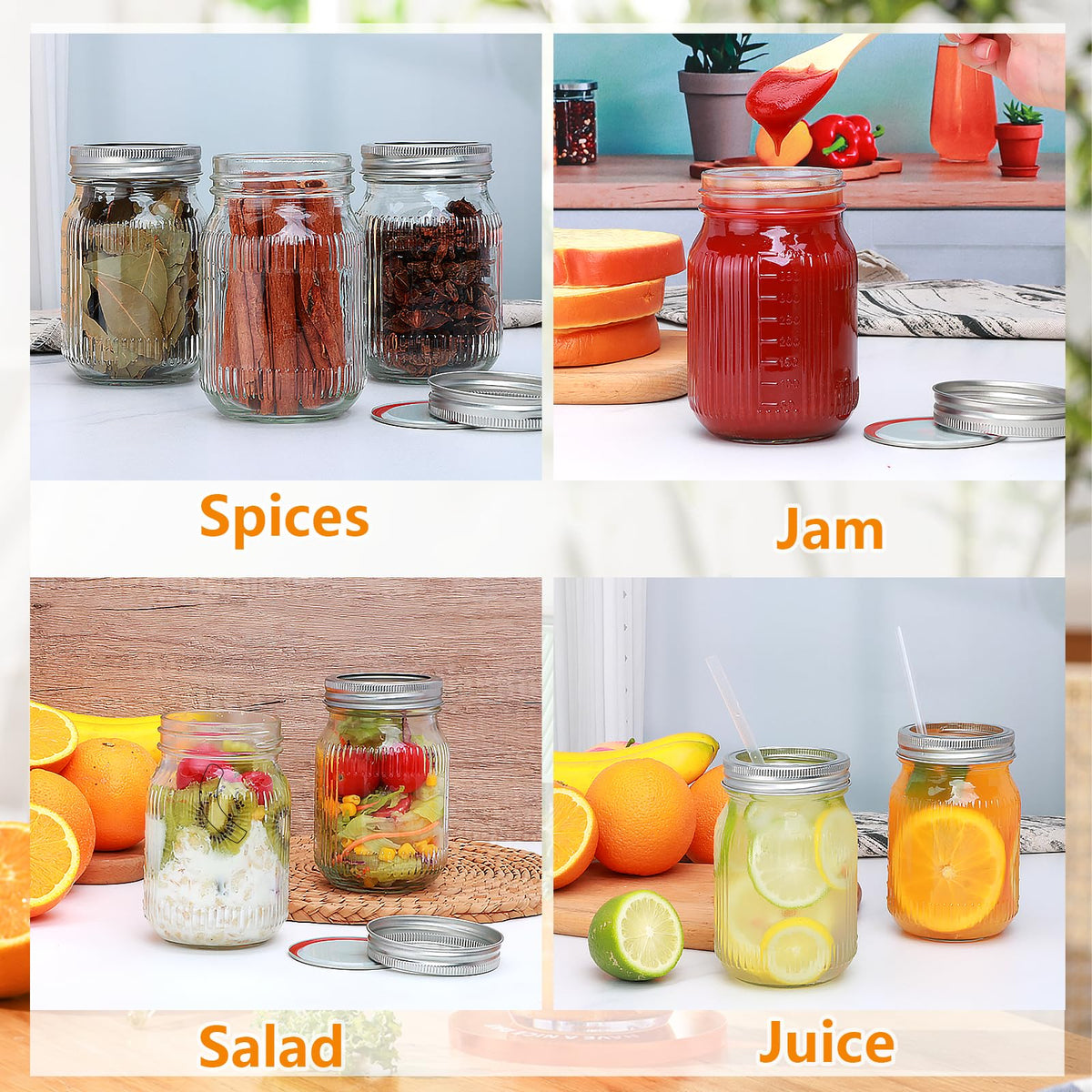 16 Pack 16 oz Mason Jars with Lids P204