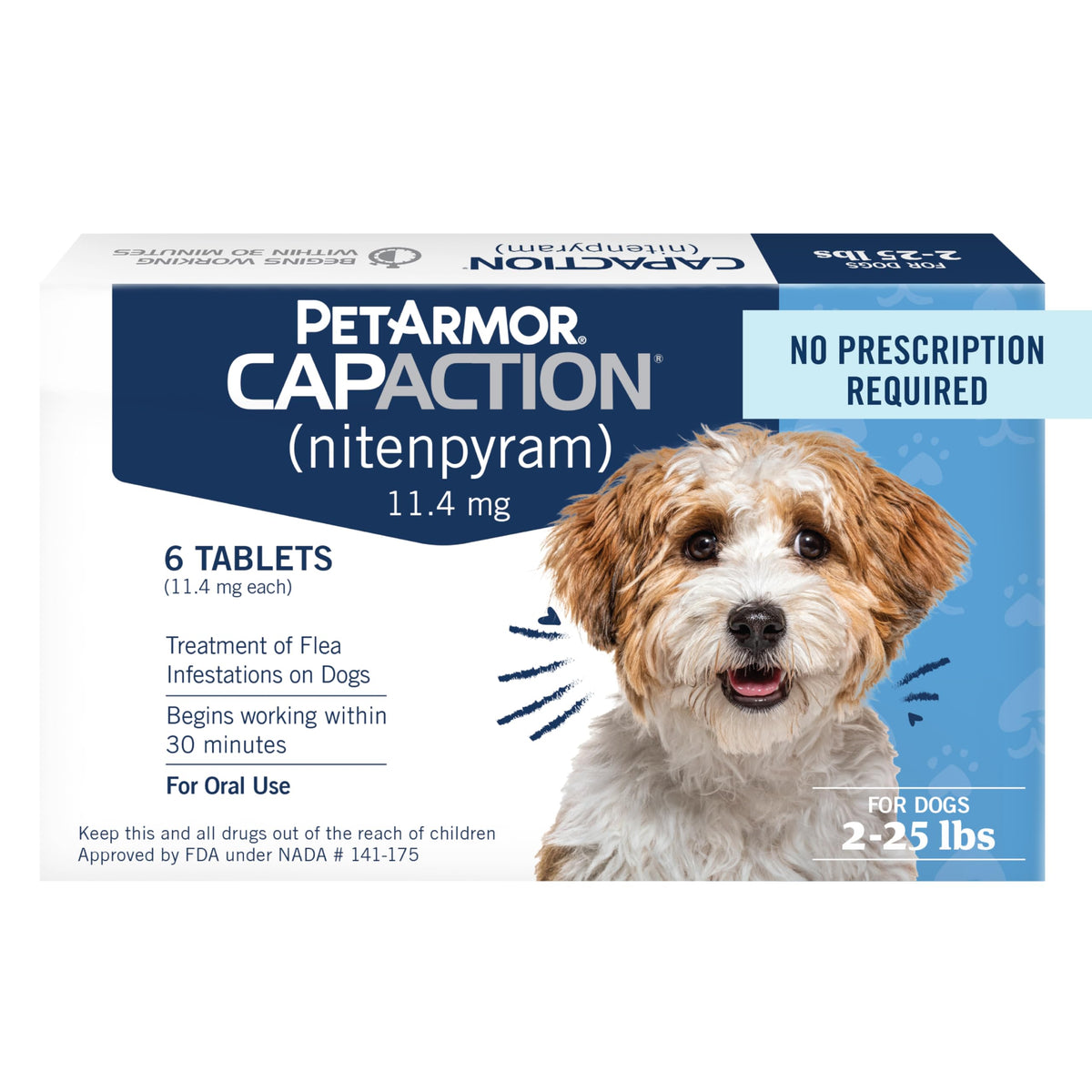 Oral Flea Tablets Dogs 2-25 lbs, Nitenpyram, 6-Dose H5066