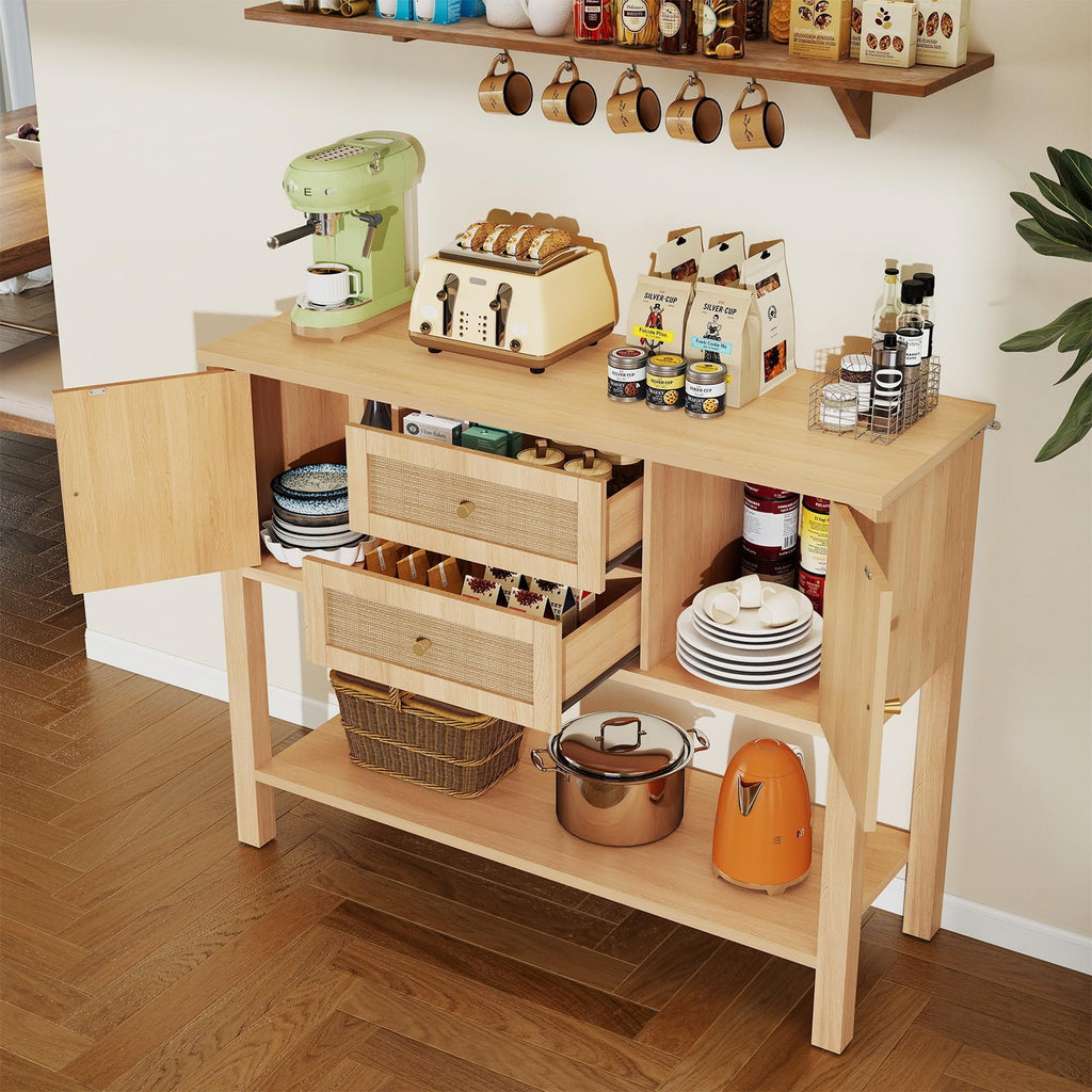 Rattan Console Table with 2 Doors & 2 Drawers D86593