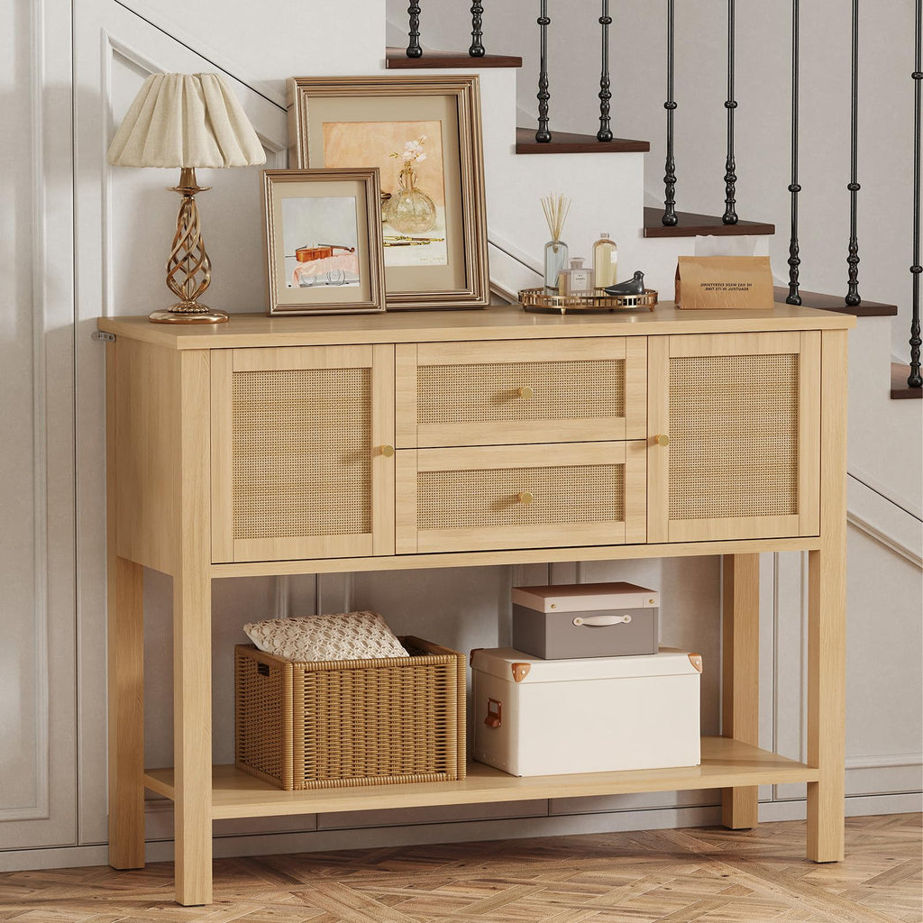 Rattan Console Table with 2 Doors & 2 Drawers D86593