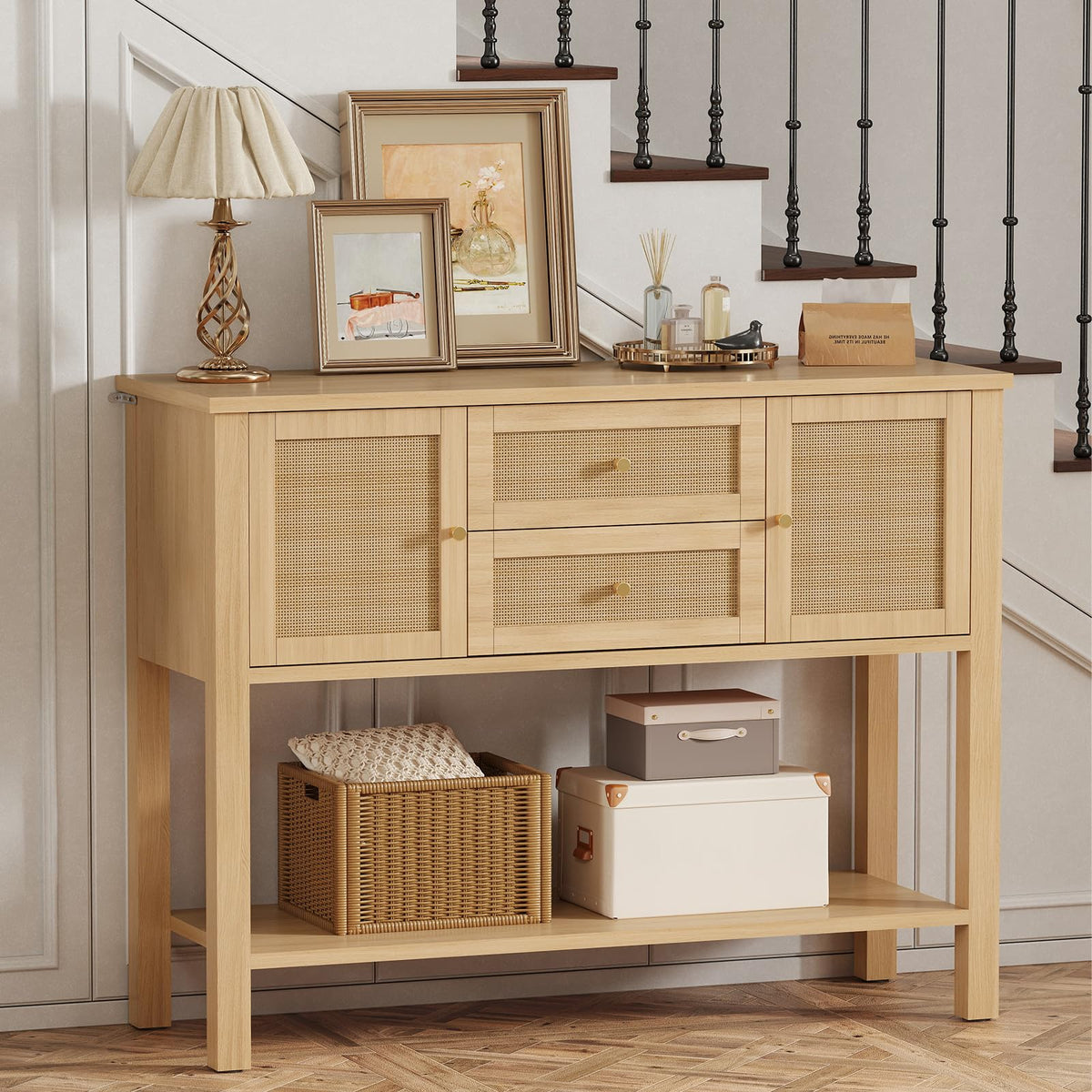 Rattan Console Table with 2 Doors & 2 Drawers D86593