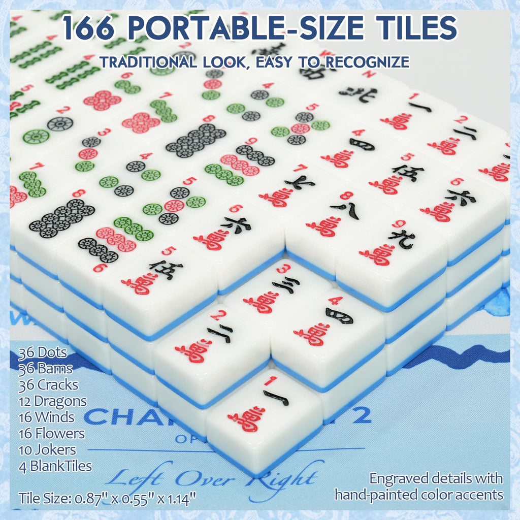 American Mahjong Set with 166 Tiles, Mat, 4 Racks, Dice, Chips, Bags & Instruction U767276
