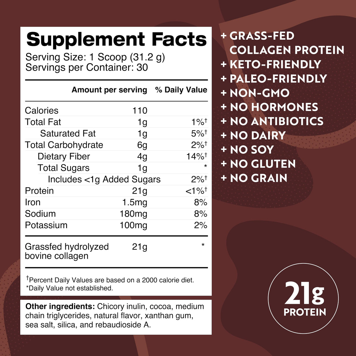 Chocolate Bone Broth Protein Powder 30 Servings V136126