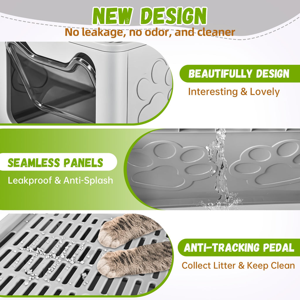 Covered Cat Litter Box, Extra Large Drawer Design with Dual Entry,Pale Grey Y999