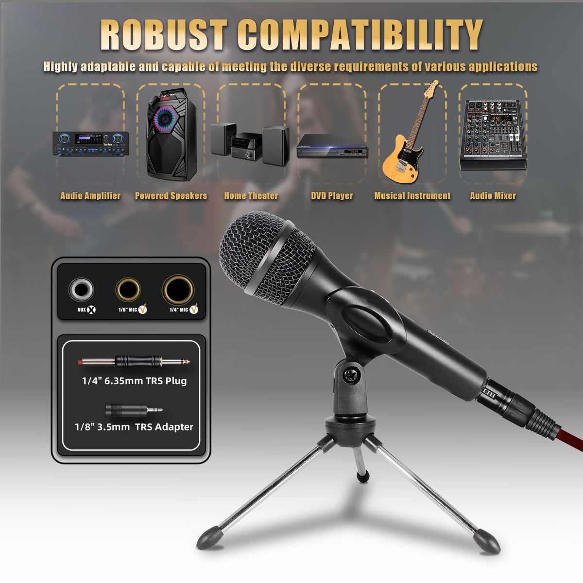 Dynamic Handheld Vocal Microphone with XLR to 1/4'' Audio Cable W991