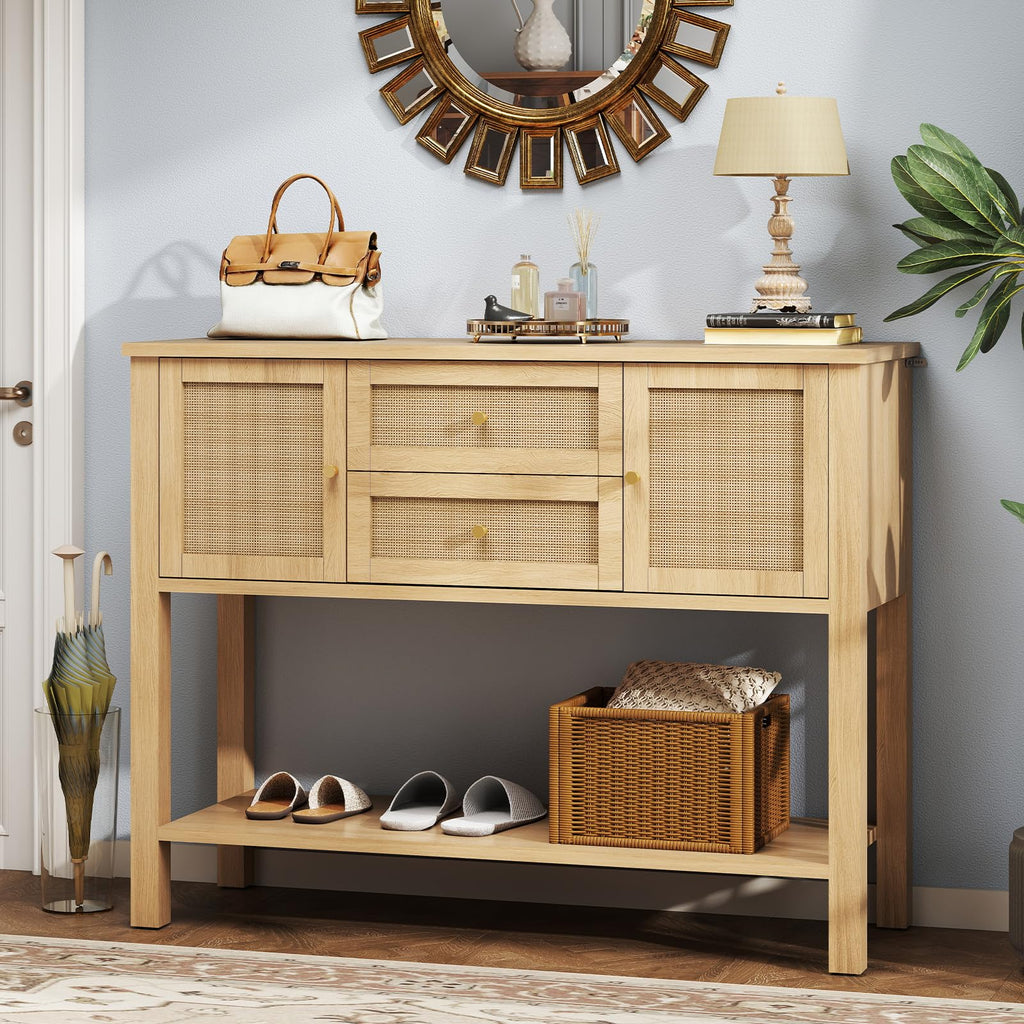 Rattan Console Table with 2 Doors & 2 Drawers D86593