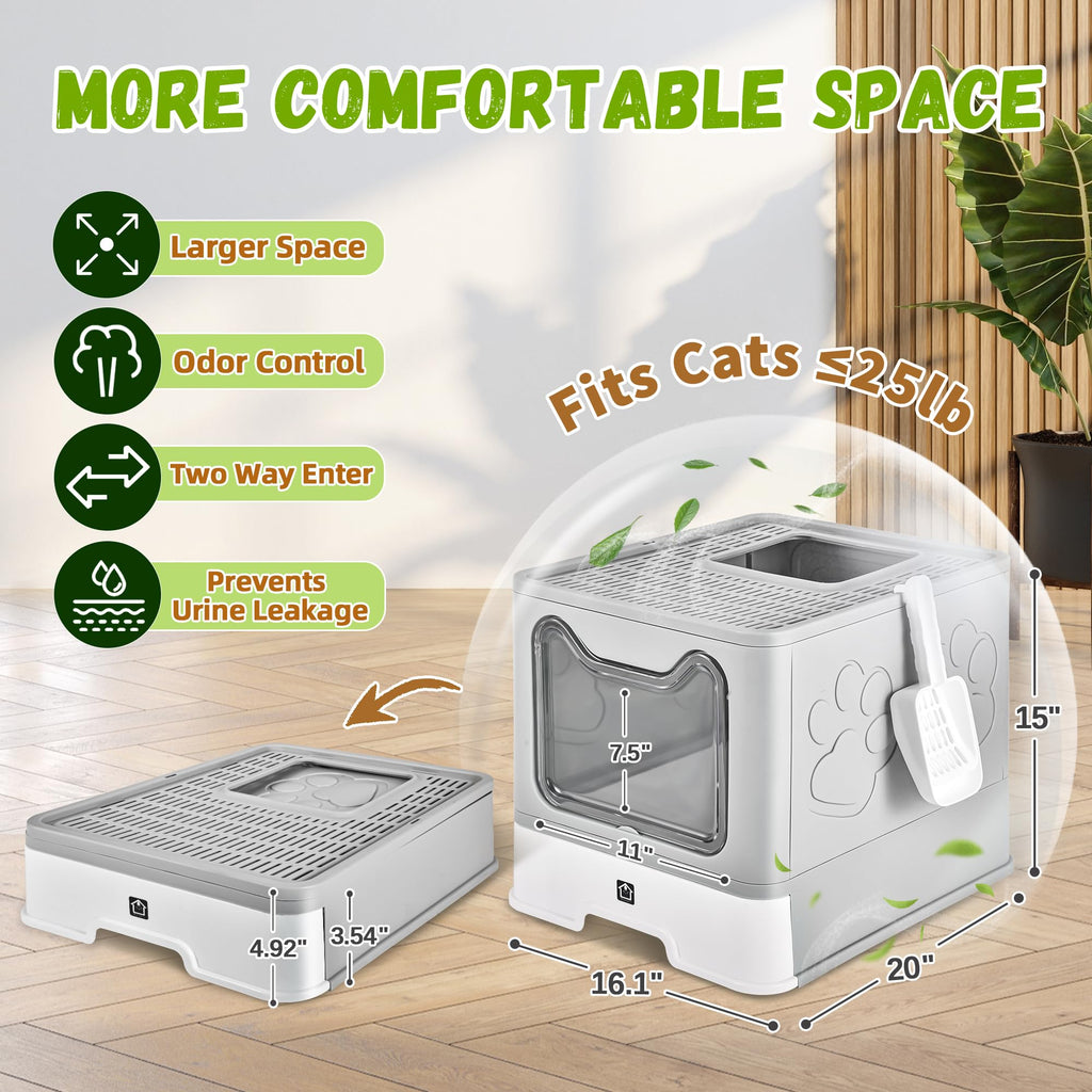 Covered Cat Litter Box, Extra Large Drawer Design with Dual Entry,Pale Grey Y999