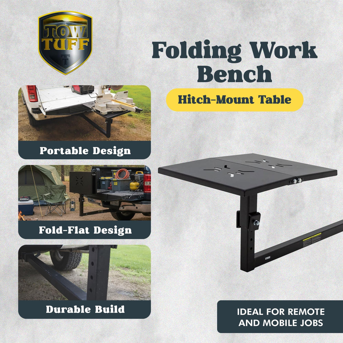 Folding Hitch-Mounted Steel Work Bench Q600