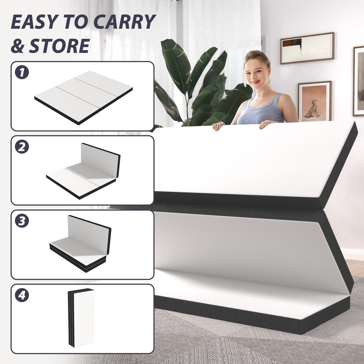Tri-Fold Gel Memory Foam Mattress with Washable Cover, 3 Inch Queen V265396