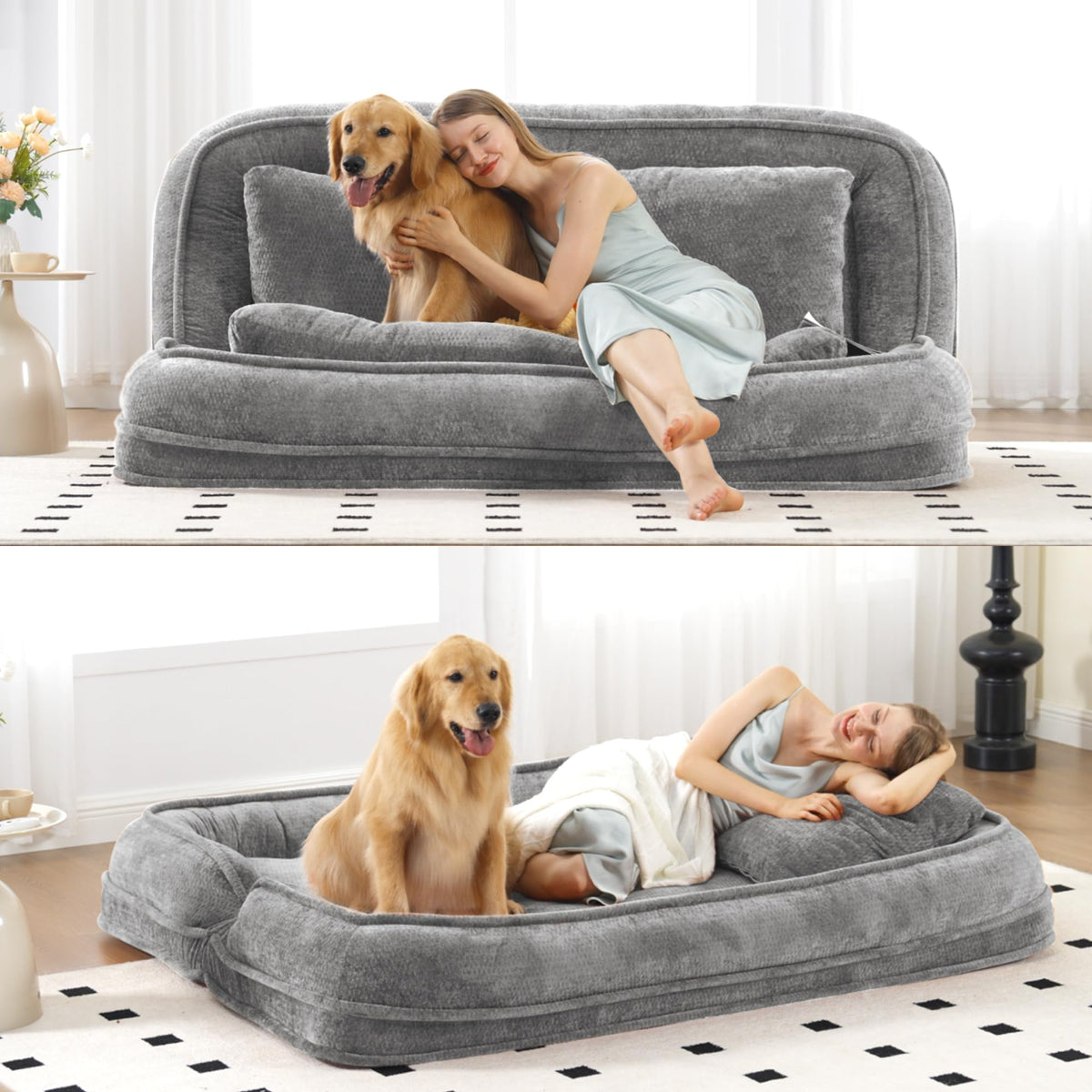 Oversized Convertible Floor Sofa Bed with 3 Pillows X423