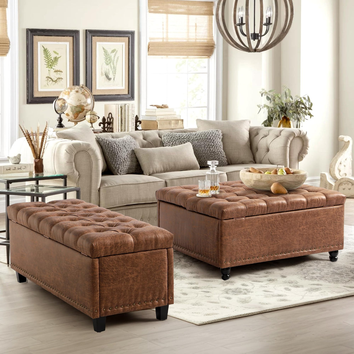 51" Brown Button-Tufted Storage Bench N986