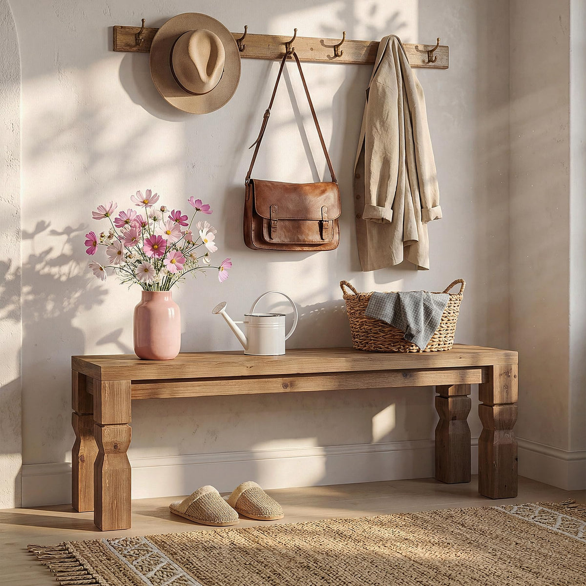 Solid Wood Bench 55-Inch Long Rustic Brown N87697