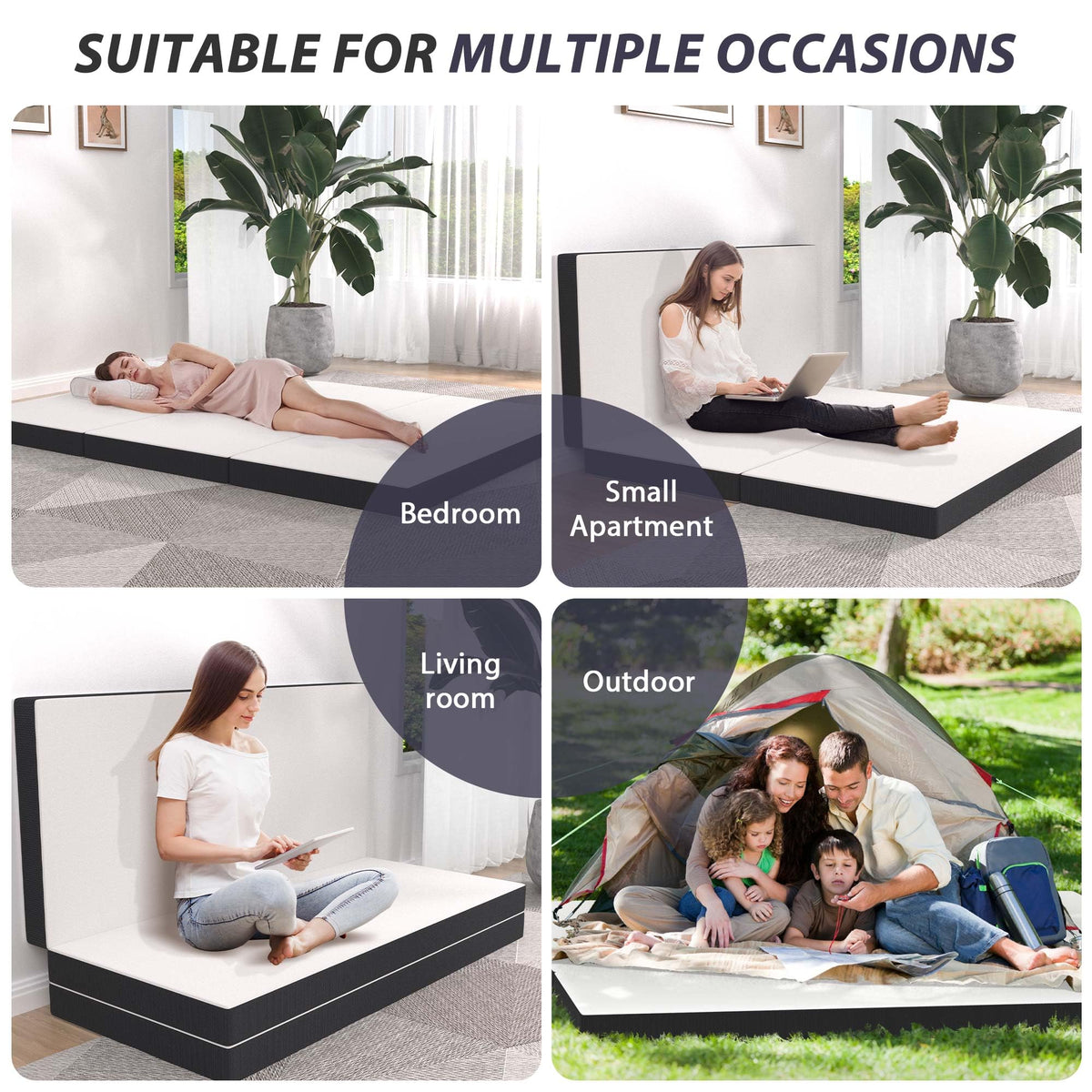 Tri-Fold Gel Memory Foam Mattress with Washable Cover, 3 Inch Queen V265396